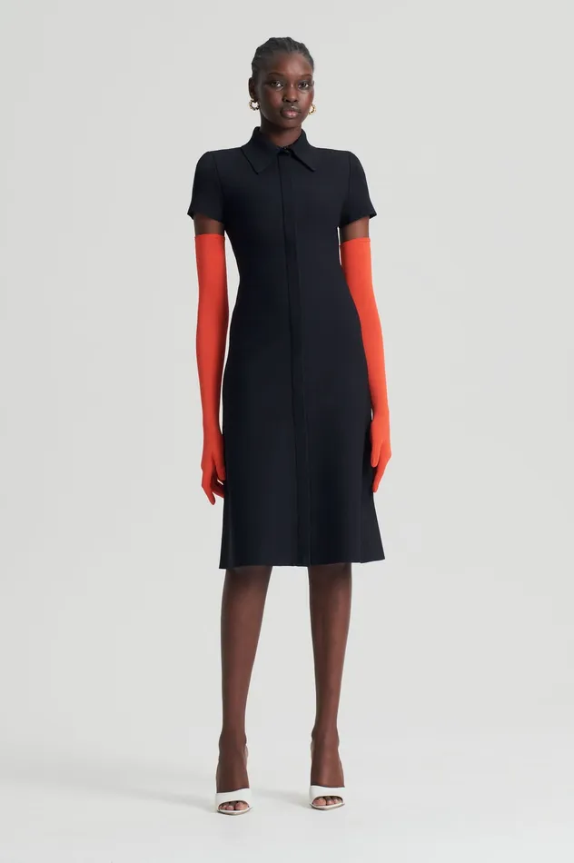 Women Dresses Scanlan Theodore CREPE KNIT ZIP SHIRT DRESS BLACK