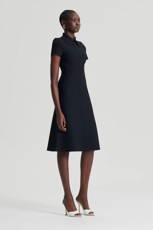 Women Dresses Scanlan Theodore CREPE KNIT ZIP SHIRT DRESS BLACK