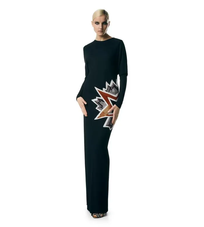 Women Dresses Tom Ford Kapow Evening Dress Black and Multicolor Women Dresses Tom Ford Kapow Evening Dress Black and Multicolor
