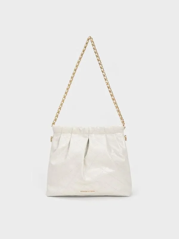 Women Duo Chain Handle Shoulder Bag 8211 White CHARLES and KEITH Slouchy Bags