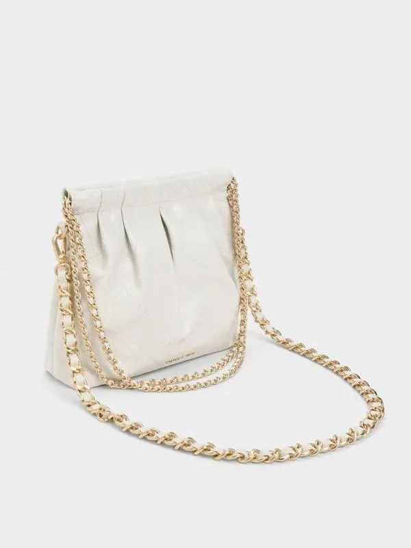 Women Duo Chain Handle Shoulder Bag 8211 White CHARLES and KEITH Slouchy Bags
