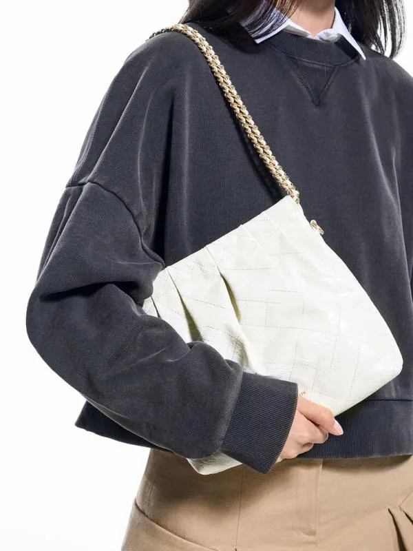 Women Duo Chain Handle Shoulder Bag 8211 White CHARLES and KEITH Slouchy Bags