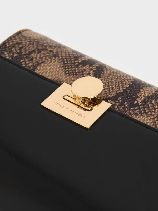 Women Ebba Snake Print ChainStrap Bag 8211 Beige CHARLES and KEITH Crossbody Bags