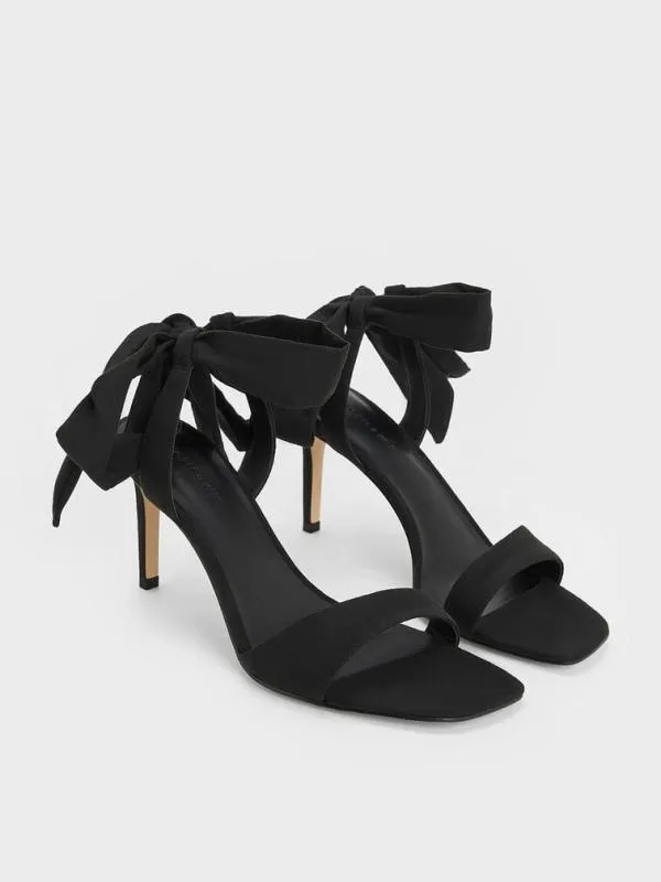 Women Eliana Textured TieAround Heeled Sandals 8211 Black Textured CHARLES and KEITH Sandals