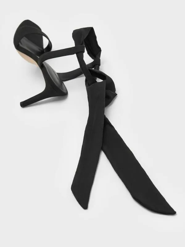 Women Eliana Textured TieAround Heeled Sandals 8211 Black Textured CHARLES and KEITH Sandals