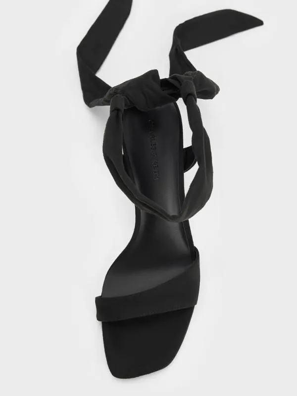 Women Eliana Textured TieAround Heeled Sandals 8211 Black Textured CHARLES and KEITH Sandals