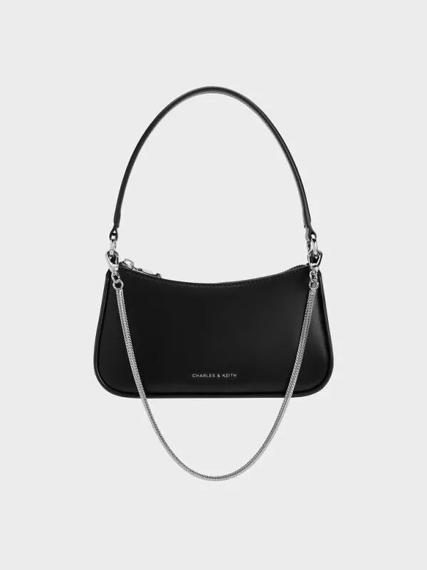 Women Elspeth Curved Shoulder Bag 8211 Noir CHARLES and KEITH Crossbody Bags