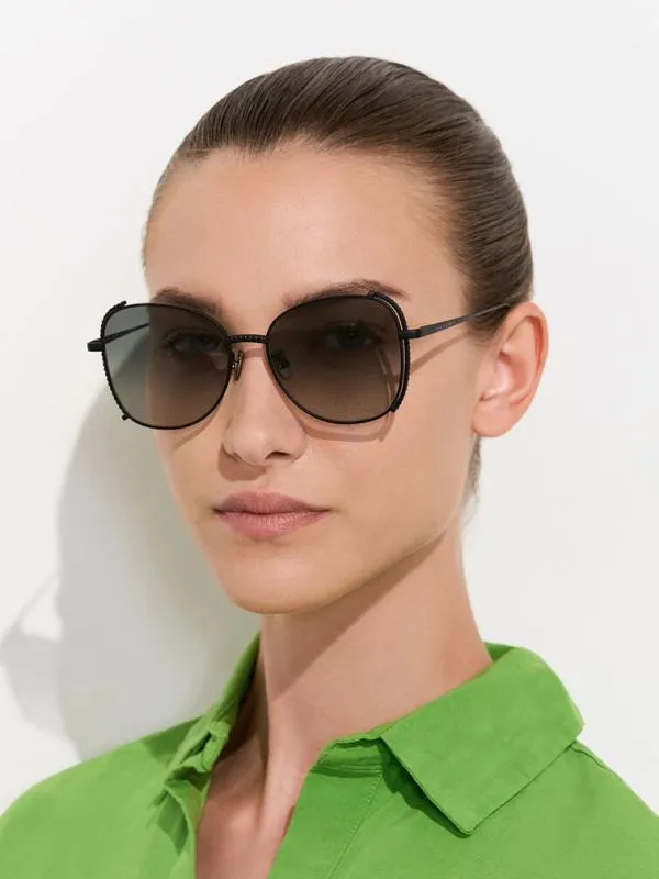 Women Embellished HalfFrame Butterfly Sunglasses 8211 Black CHARLES and KEITH Butterfly