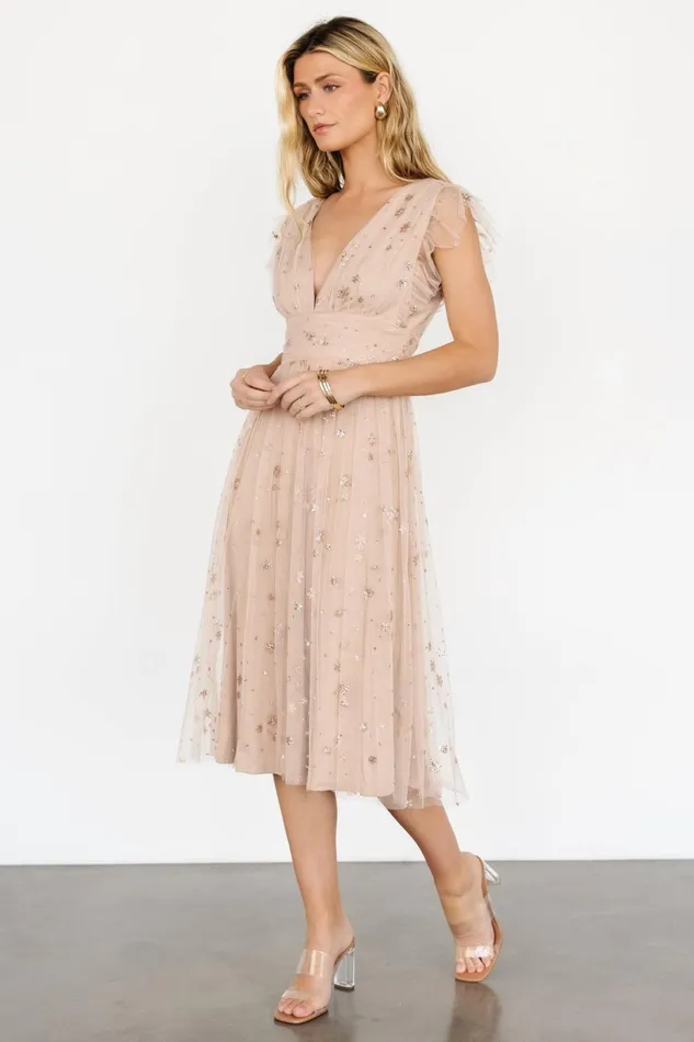 Women Embellished Sequin Baltic Born Chiara Shimmer Midi Dress Natural Blush Women Embellished Sequin Baltic Born Chiara Shimmer Midi Dress Natural Blush