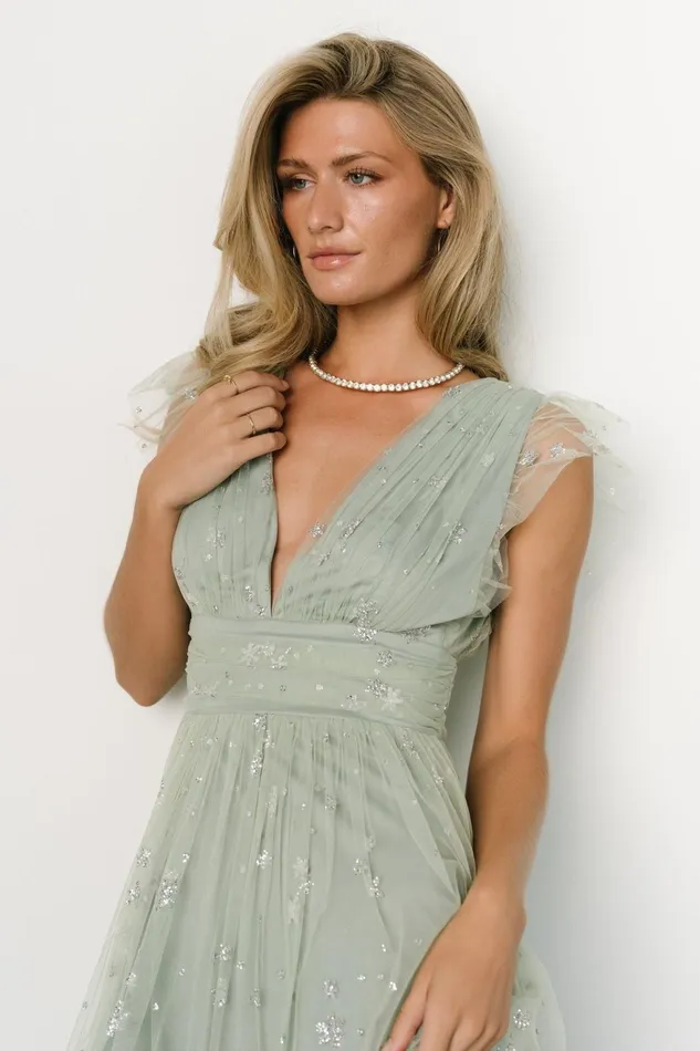 Women Embellished Sequin Baltic Born Chiara Shimmer Midi Dress Sage Silver Women Embellished Sequin Baltic Born Chiara Shimmer Midi Dress Sage Silver
