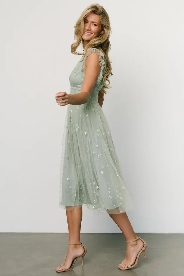 Women Embellished Sequin Baltic Born Chiara Shimmer Midi Dress Sage Silver Women Embellished Sequin Baltic Born Chiara Shimmer Midi Dress Sage Silver