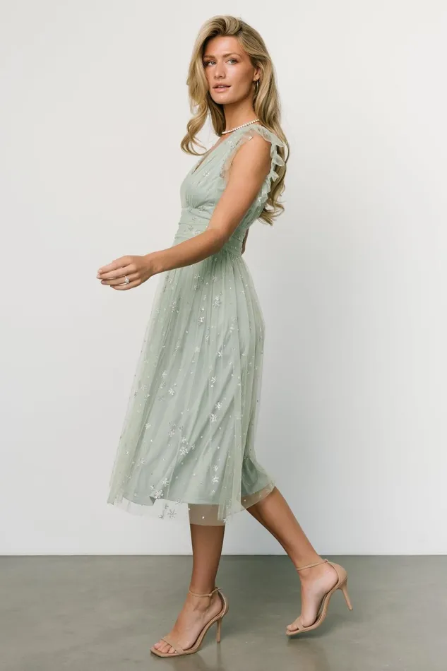Women Embellished Sequin Baltic Born Chiara Shimmer Midi Dress Sage Silver Women Embellished Sequin Baltic Born Chiara Shimmer Midi Dress Sage Silver