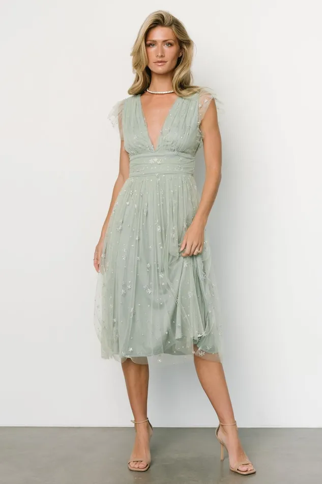 Women Embellished Sequin Baltic Born Chiara Shimmer Midi Dress Sage Silver Women Embellished Sequin Baltic Born Chiara Shimmer Midi Dress Sage Silver