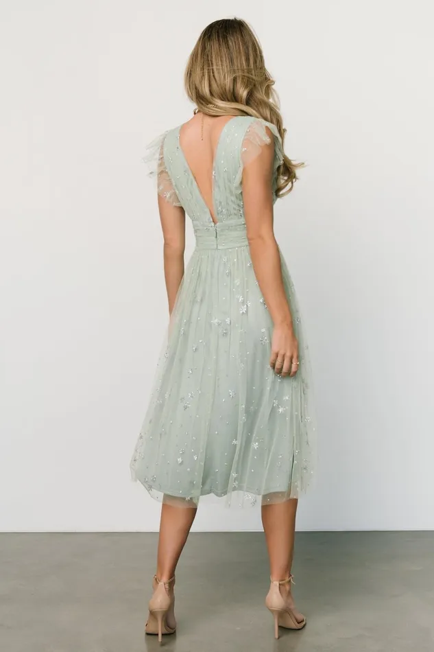 Women Embellished Sequin Baltic Born Chiara Shimmer Midi Dress Sage Silver Women Embellished Sequin Baltic Born Chiara Shimmer Midi Dress Sage Silver