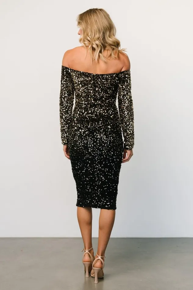 Women Embellished Sequin Baltic Born Eclipse Sequin Midi Dress Black Gold Women Embellished Sequin Baltic Born Eclipse Sequin Midi Dress Black Gold