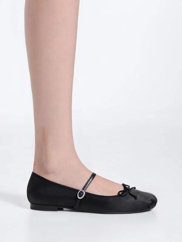 Women Emiko Satin Bow Mary Jane Flats 8211 Black CHARLES and KEITH Ballet Flats
