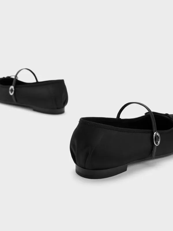 Women Emiko Satin Bow Mary Jane Flats 8211 Black CHARLES and KEITH Ballet Flats