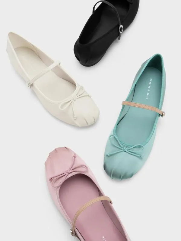 Women Emiko Satin Bow Mary Jane Flats 8211 Black CHARLES and KEITH Ballet Flats