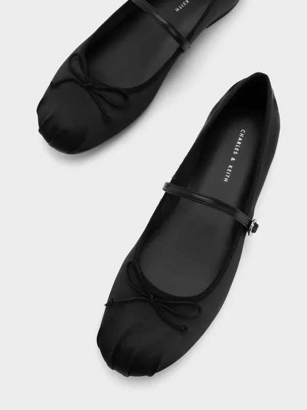 Women Emiko Satin Bow Mary Jane Flats 8211 Black CHARLES and KEITH Ballet Flats