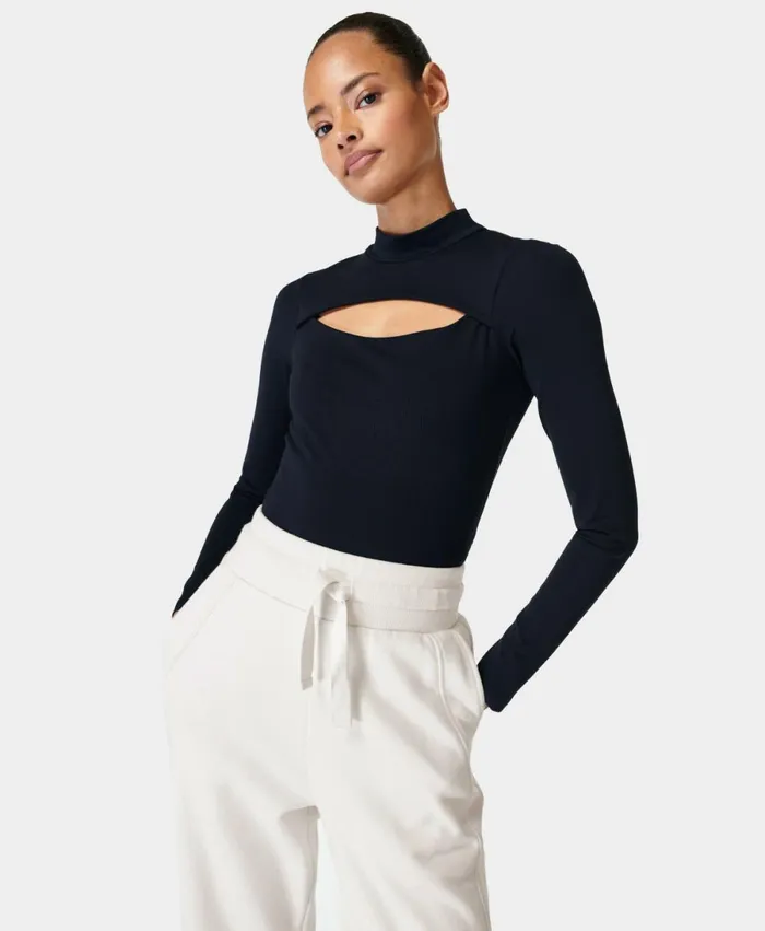 Women Emily Cutaway Top Black Sweaty Betty Long Sleeve Tops