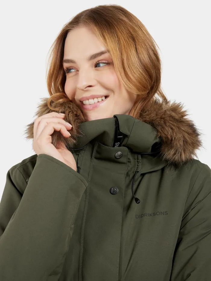 Women Erika Parka Deep Green Didriksons Autumn Jackets