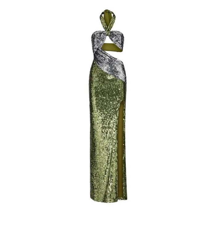 Women Evening Tom Ford Sequin Embroidery CutOut Evening Dress Pale Green Silver Women Evening Tom Ford Sequin Embroidery CutOut Evening Dress Pale Green Silver