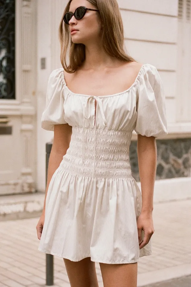 Women Faithfull The Brand Dresses Aya Mini Dress Cream Pinstripe