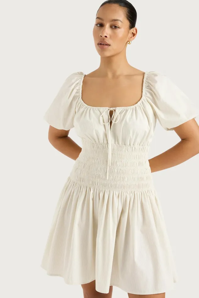 Women Faithfull The Brand Dresses Aya Mini Dress Cream Pinstripe