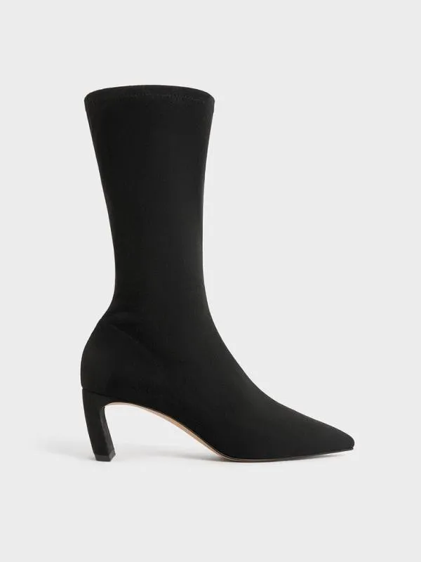 Women Faux Suede BladeHeel PointedToe Calf Boots 8211 Black Textured CHARLES and KEITH Boots Women Faux Suede BladeHeel PointedToe Calf Boots 8211 Black Textured CHARLES and KEITH Boots