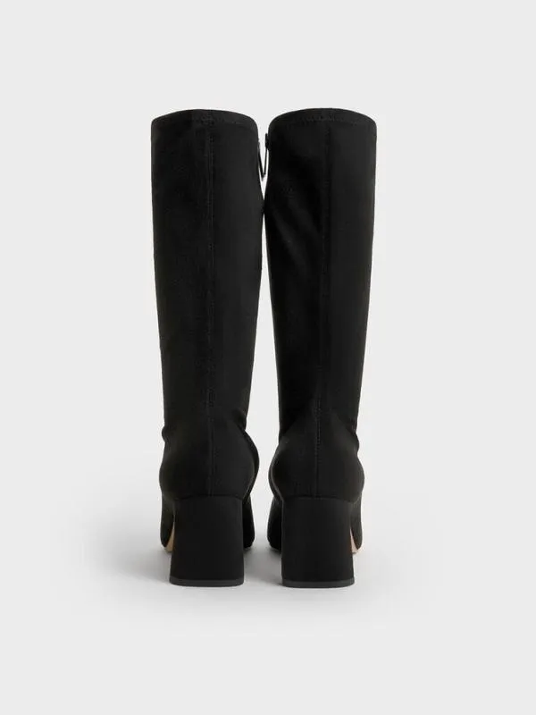 Women Faux Suede BladeHeel PointedToe Calf Boots 8211 Black Textured CHARLES and KEITH Boots