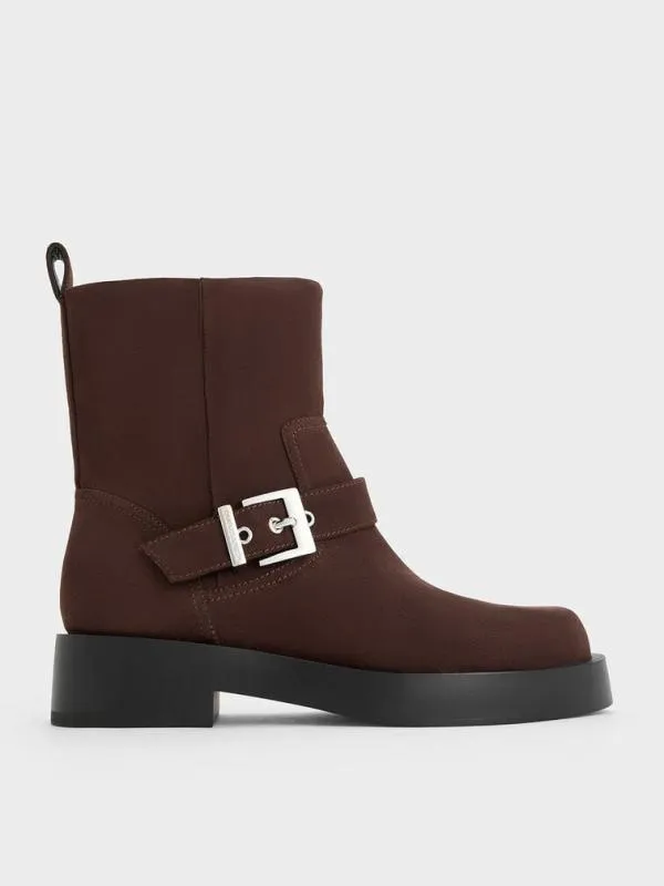 Women Faux Suede BuckleStrap Biker Boots 8211 Dark Brown CHARLES and KEITH Boots Women Faux Suede BuckleStrap Biker Boots 8211 Dark Brown CHARLES and KEITH Boots
