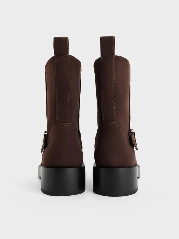 Women Faux Suede BuckleStrap Biker Boots 8211 Dark Brown CHARLES and KEITH Boots