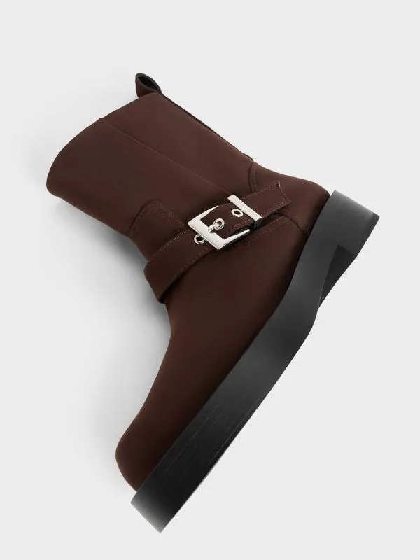 Women Faux Suede BuckleStrap Biker Boots 8211 Dark Brown CHARLES and KEITH Boots