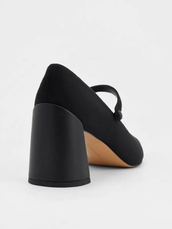Women Faux Suede CapToe Pointed Mary Jane Pumps 8211 Black Textured CHARLES and KEITH Heels