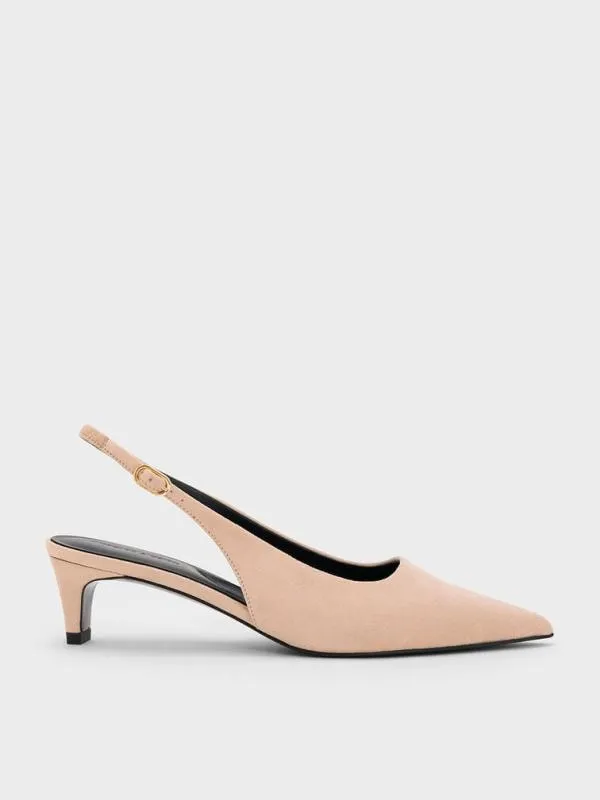 Women Faux Suede PointedToe KittenHeel Slingback Pumps 8211 Nude CHARLES and KEITH Heels