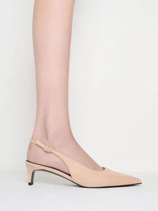 Women Faux Suede PointedToe KittenHeel Slingback Pumps 8211 Nude CHARLES and KEITH Heels