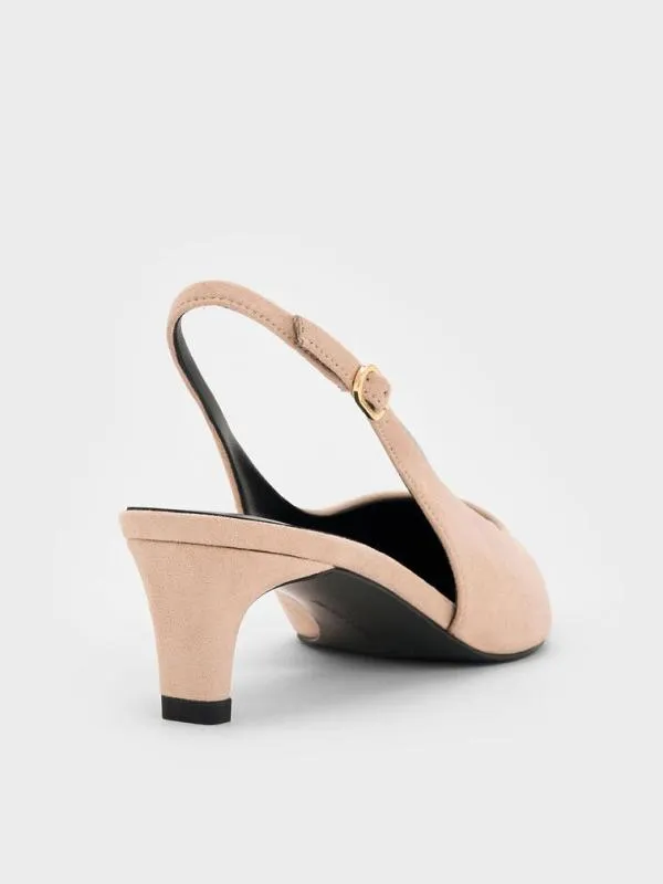 Women Faux Suede PointedToe KittenHeel Slingback Pumps 8211 Nude CHARLES and KEITH Heels