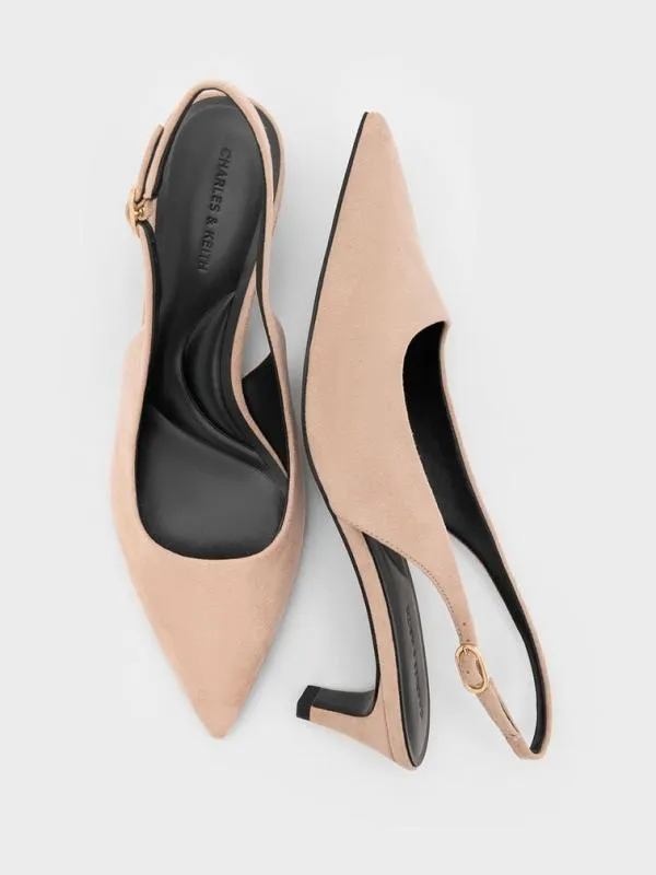 Women Faux Suede PointedToe KittenHeel Slingback Pumps 8211 Nude CHARLES and KEITH Heels