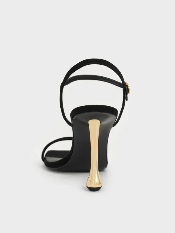 Women Faux Suede SculpturalHeel AnkleStrap Sandals 8211 Black Textured CHARLES and KEITH Heels