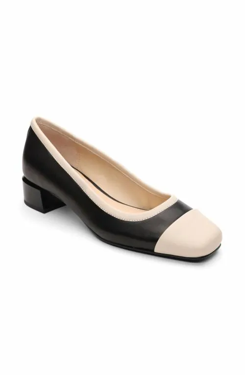 Women Flats Liverpool Los Angeles Irvine Rounded Toe Slip On With Block Heel Black Ecru