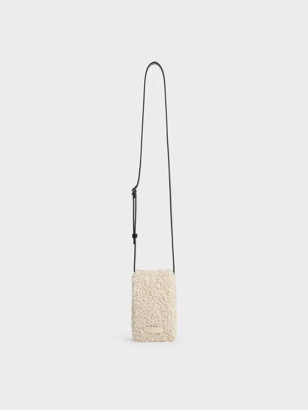 Women Furry Mini Bag 8211 Chalk CHARLES and KEITH Phone Pouches