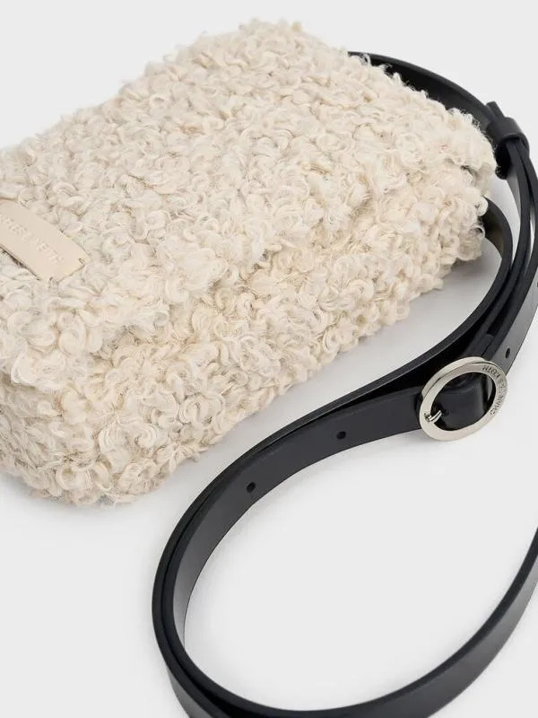Women Furry Mini Bag 8211 Chalk CHARLES and KEITH Phone Pouches