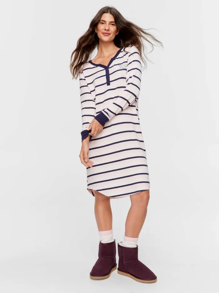 Women Fuzzy Stripe Henley Long Sleeve Nightshirt Multi Peter Alexander Nighties Women Fuzzy Stripe Henley Long Sleeve Nightshirt Multi Peter Alexander Nighties