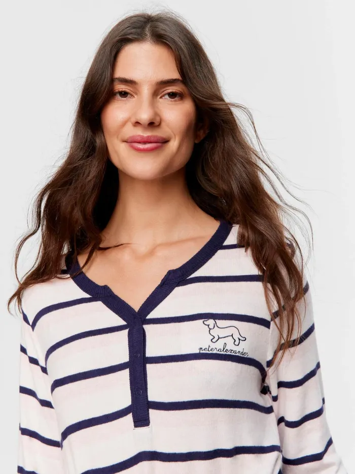 Women Fuzzy Stripe Henley Long Sleeve Nightshirt Multi Peter Alexander Nighties