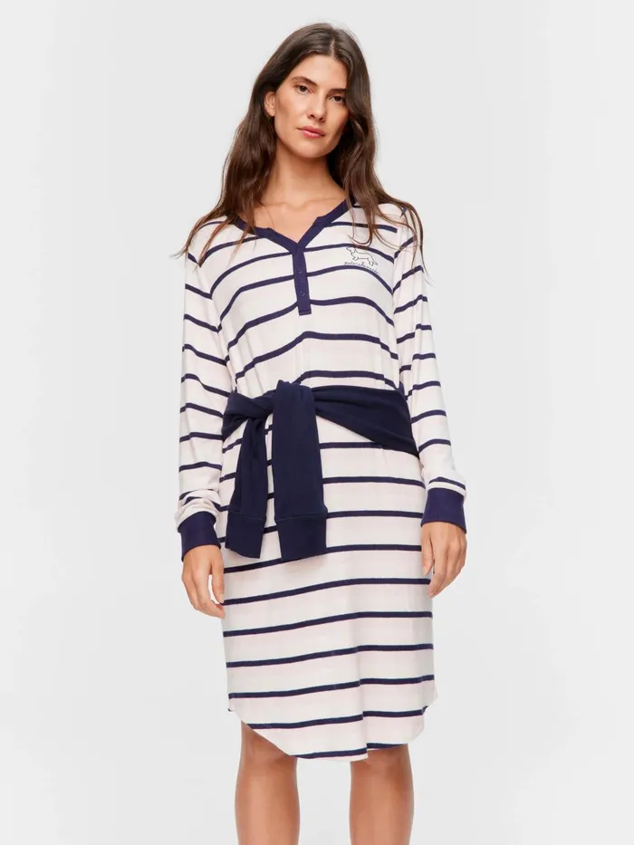 Women Fuzzy Stripe Henley Long Sleeve Nightshirt Multi Peter Alexander Nighties
