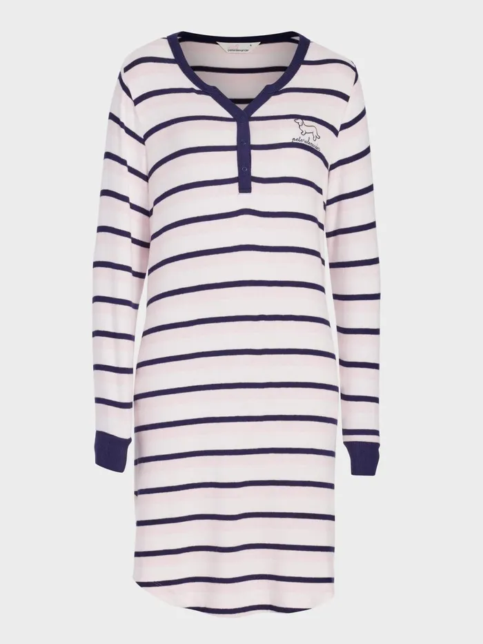 Women Fuzzy Stripe Henley Long Sleeve Nightshirt Multi Peter Alexander Nighties