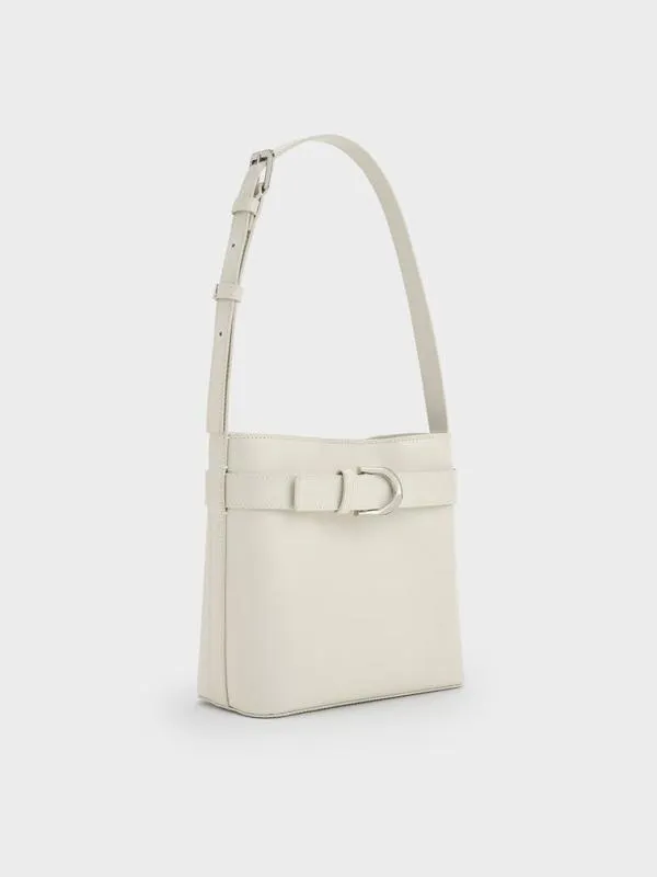Women Gabine Leather Belted Bucket Bag 8211 White CHARLES and KEITH Bucket Bags