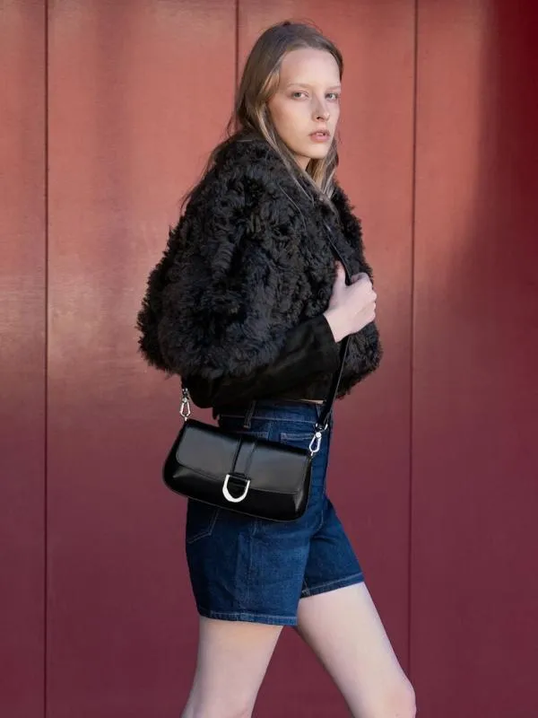 Women Gabine Leather Elongated Shoulder Bag 8211 Noir CHARLES and KEITH Crossbody Bags