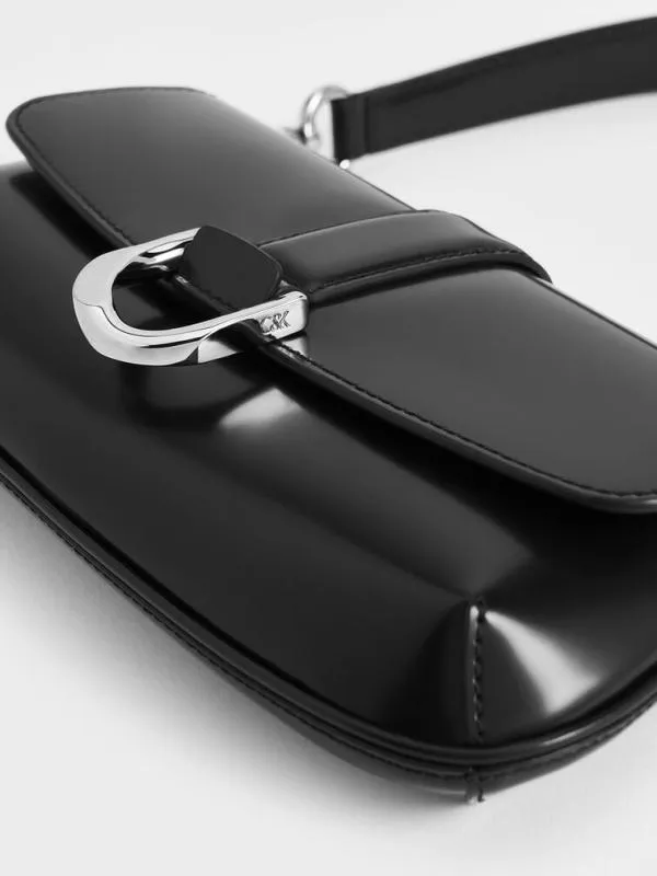 Women Gabine Leather Elongated Shoulder Bag 8211 Noir CHARLES and KEITH Crossbody Bags