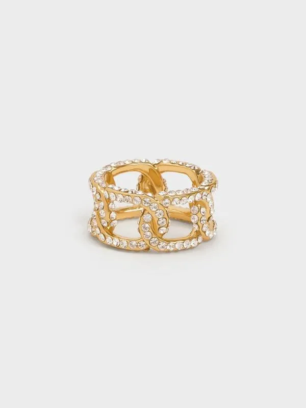 Women Gabine Swarovski Crystal ChainLink Ring 8211 Gold CHARLES and KEITH Rings Women Gabine Swarovski Crystal ChainLink Ring 8211 Gold CHARLES and KEITH Rings